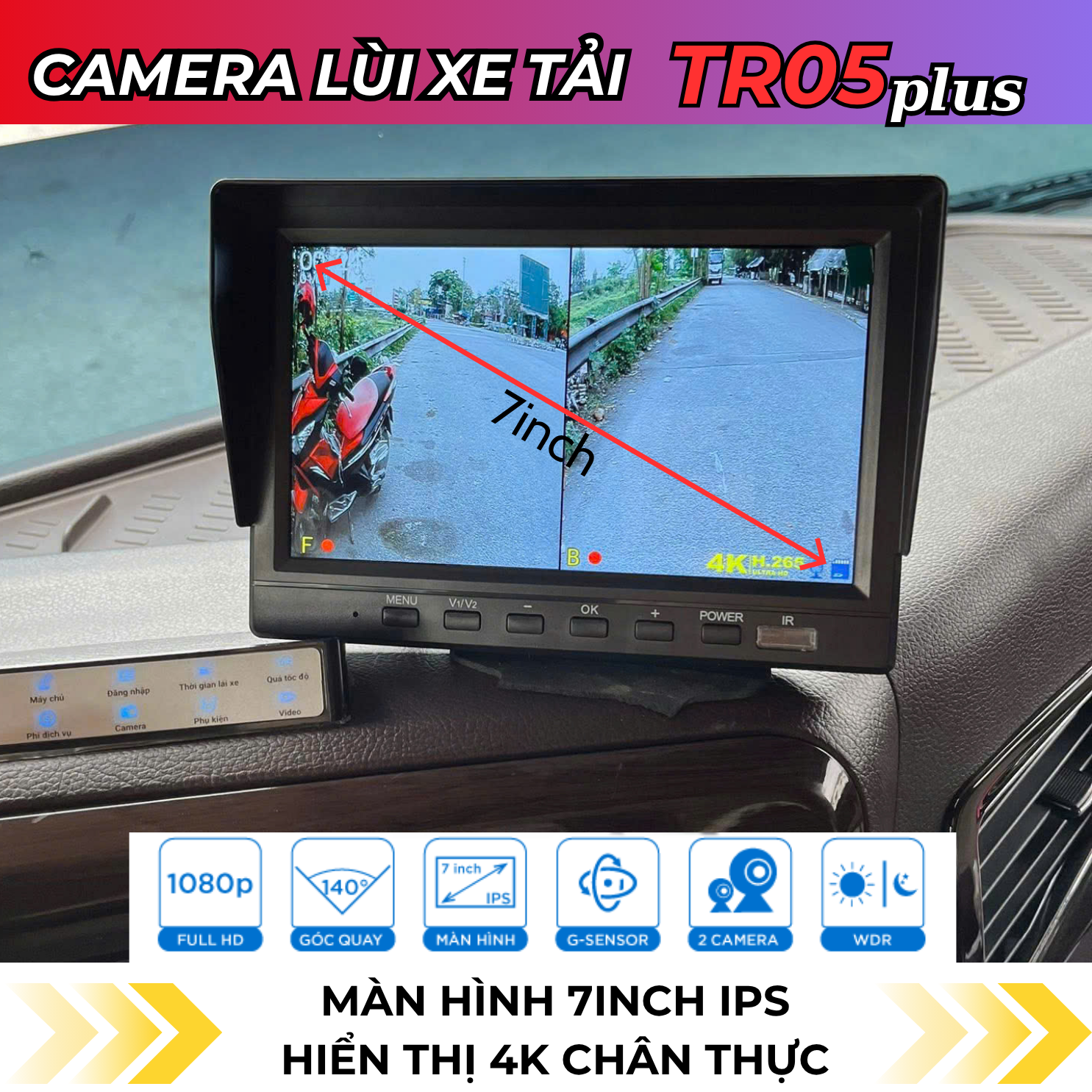 TR05 PLUS - Camera hành trình xe tải 2 mắt rời, ghi hình trước sau, ghi đè vòng lặp thông minh, hỗ trợ vạch kẻ lùi, hỗ trợ hồng ngoại quay đêm... 3